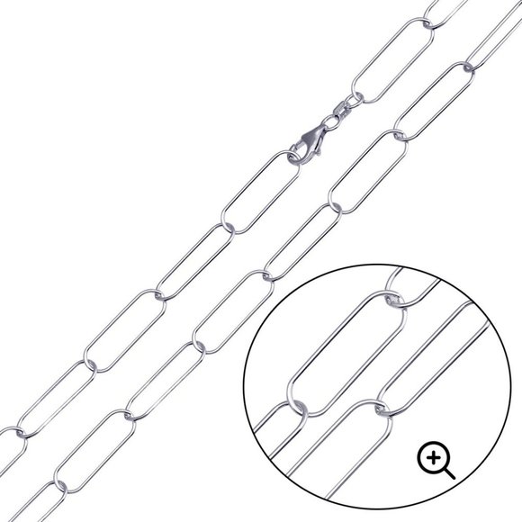 Sterling Silver 925 Rhodium Plated Oval Paperclip Link Chain 6.5mm